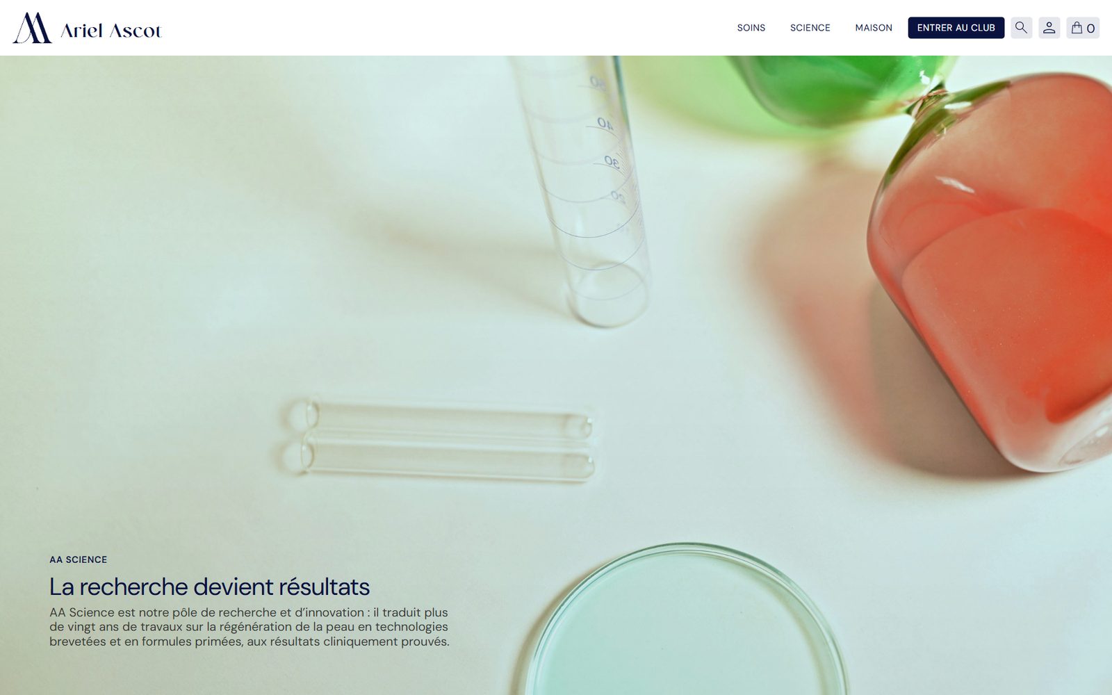 Science page of the Ariel Ascot website: research turned into results