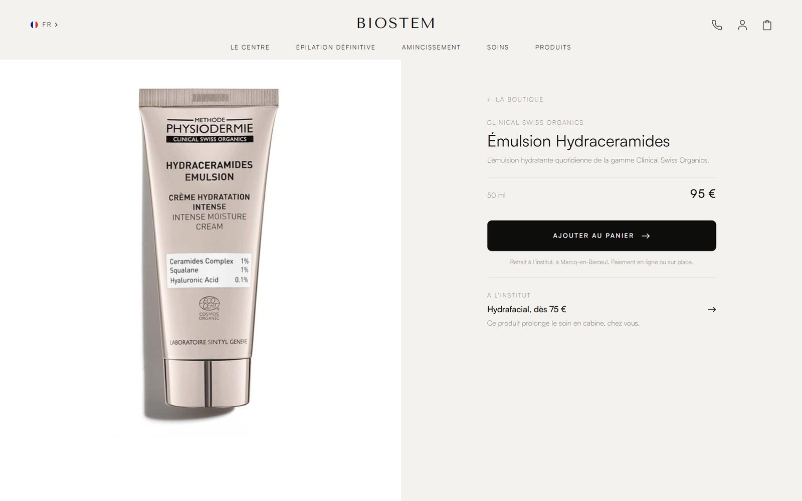 Fiche produit Émulsion Hydraceramides du site Biostem