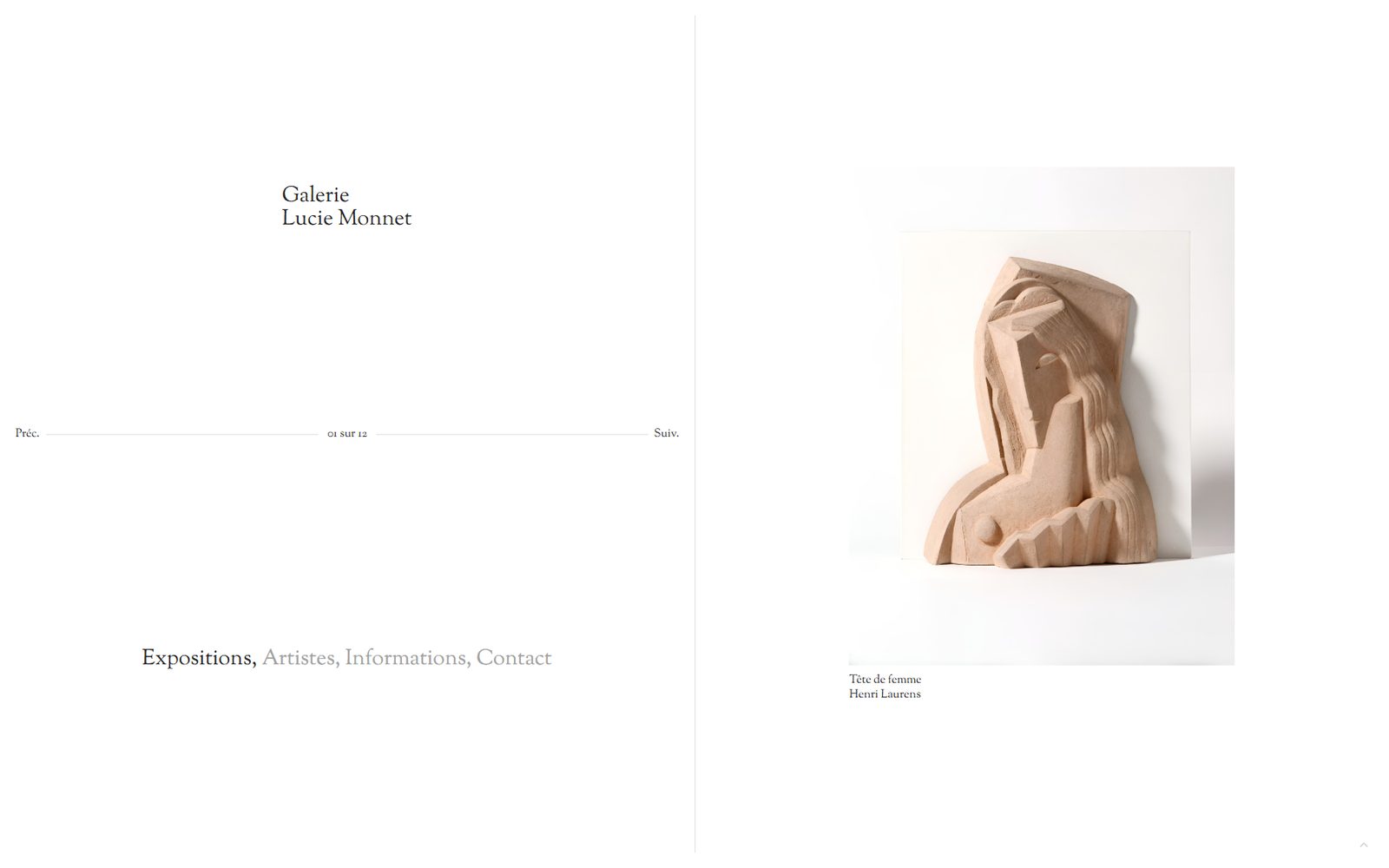 Homepagina van de website van Galerie Lucie Monnet: Vrouwenhoofd, Henri Laurens