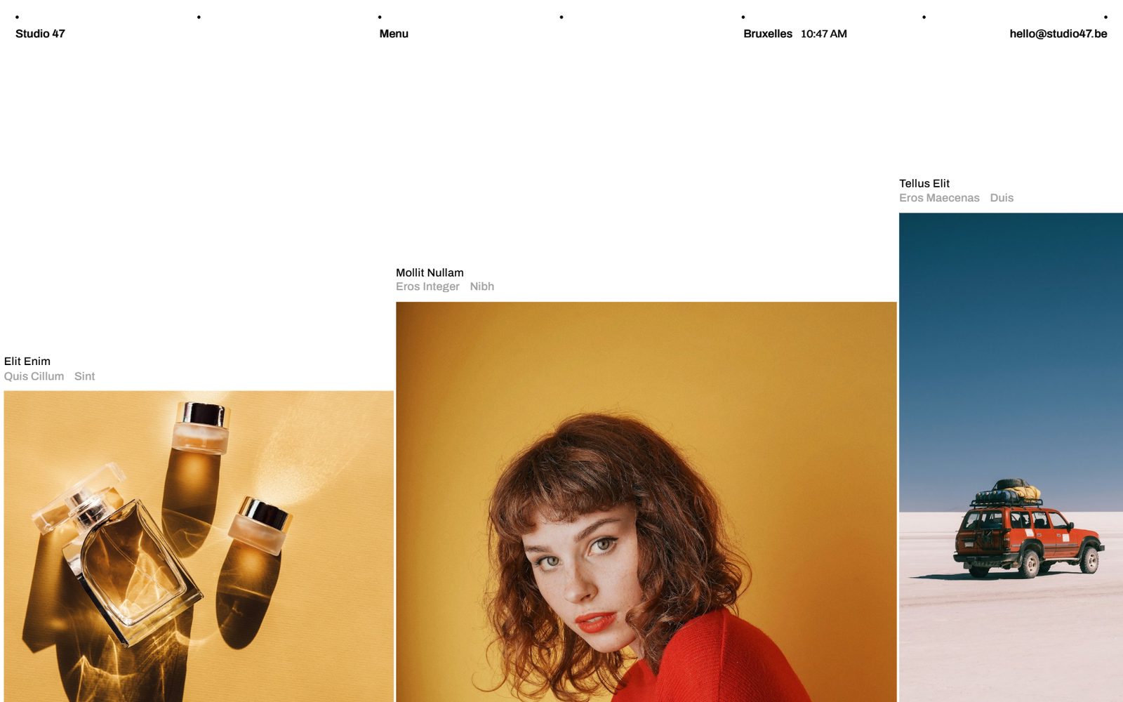 Projectenpagina van de website van Studio 47: drie producties
