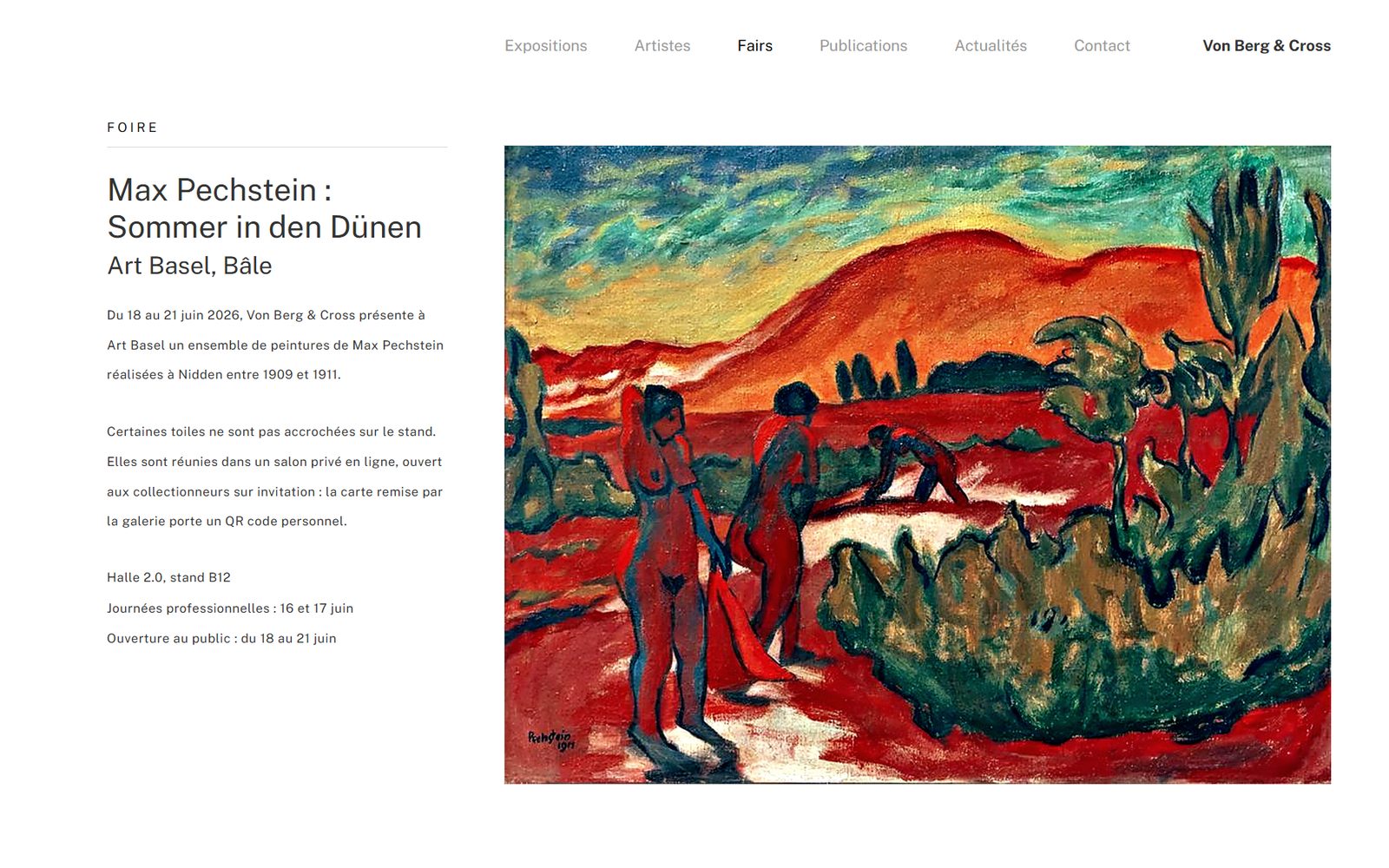 Fair page on the Von Berg & Cross website: Art Paris 2026 at the Grand Palais, Paris