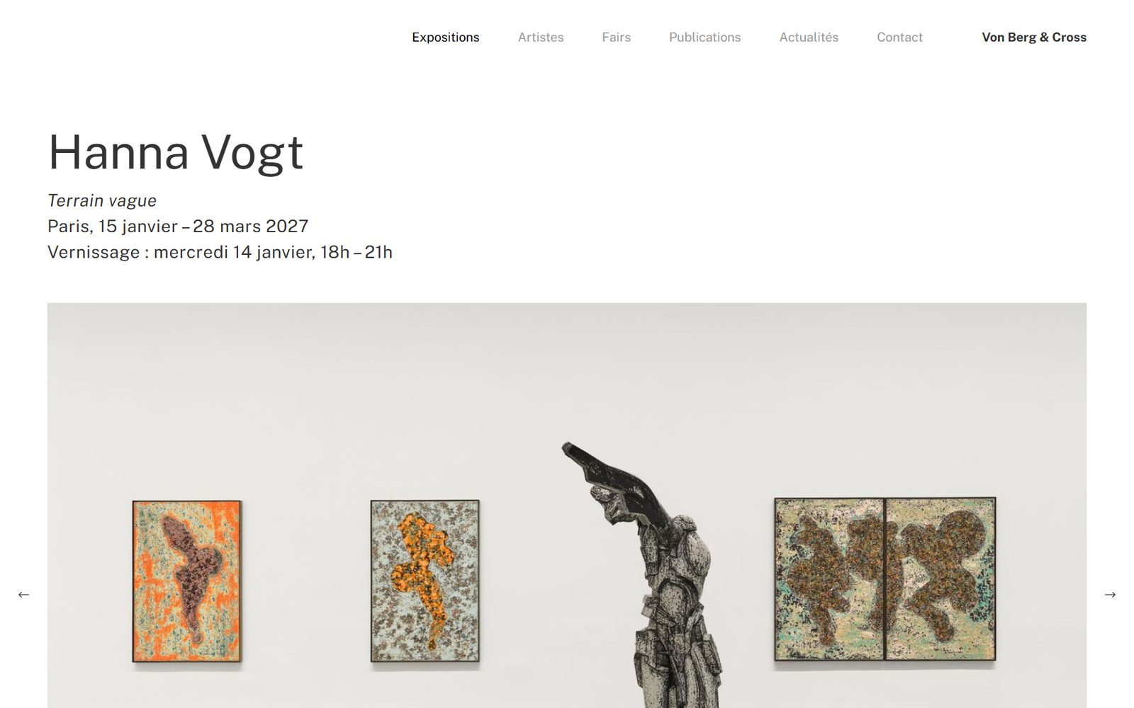 Exhibition page of the Von Berg & Cross website: Hanna Vogt, “Architecture of the Void”, installation view