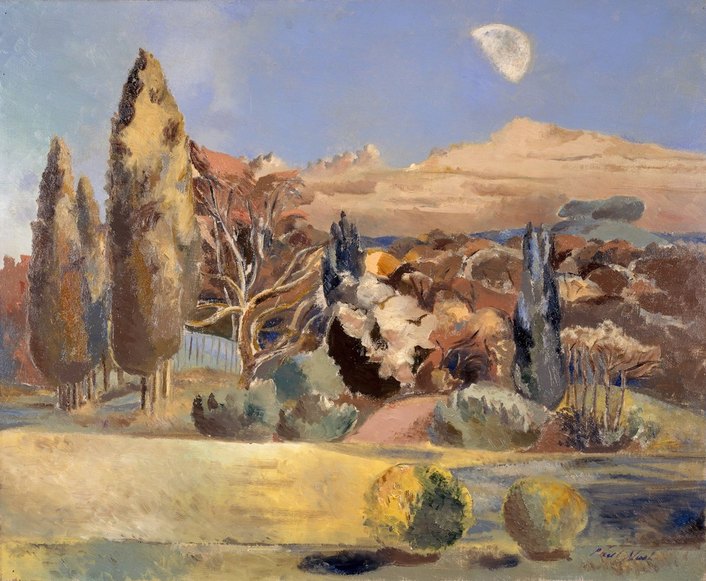Geschilderd landschap van nachttuinen voor de tentoonstelling Nachtelijke Tuinen