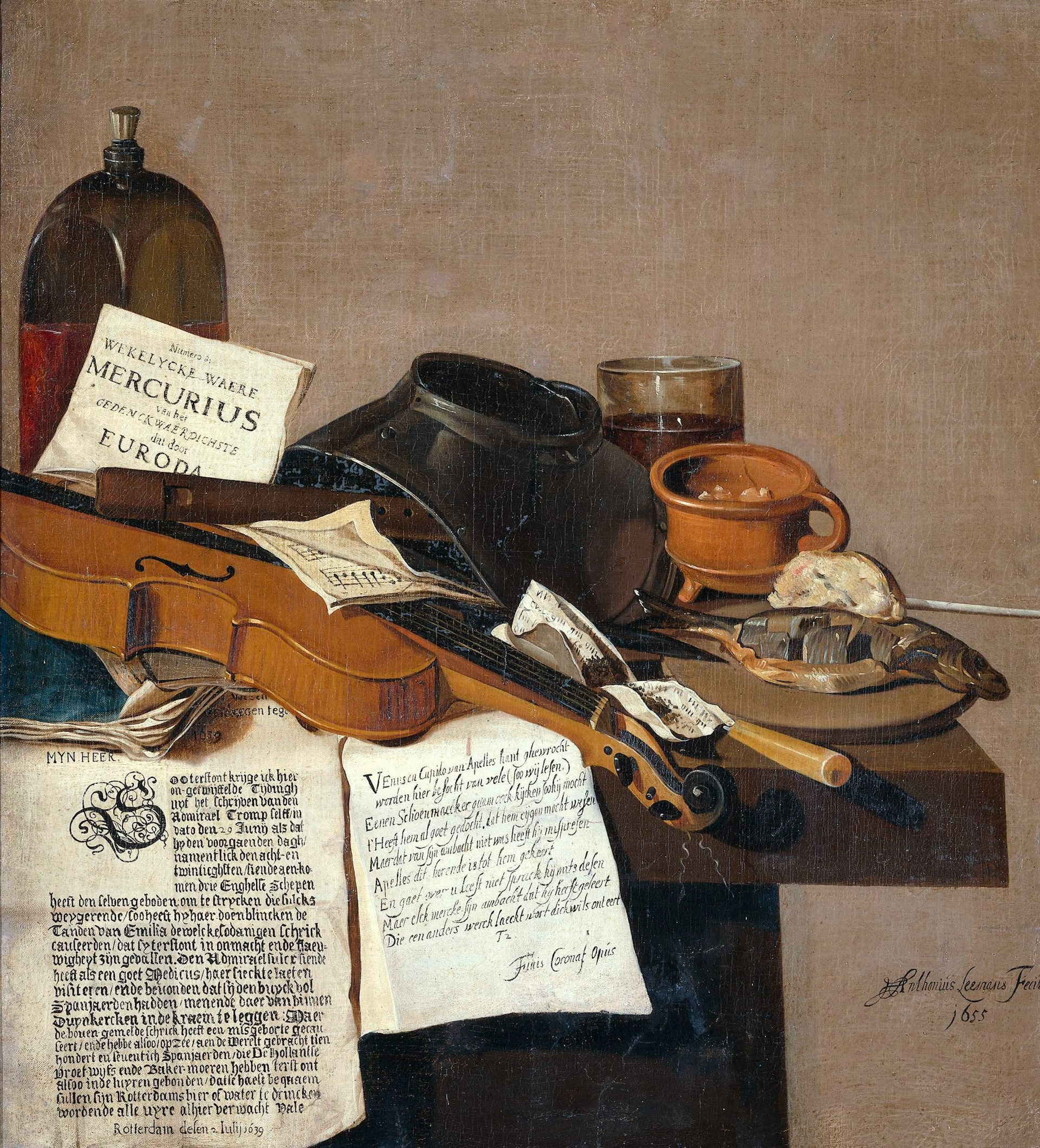 Nature morte au violon et partitions anciennes, Galerie Lucie Monnet
