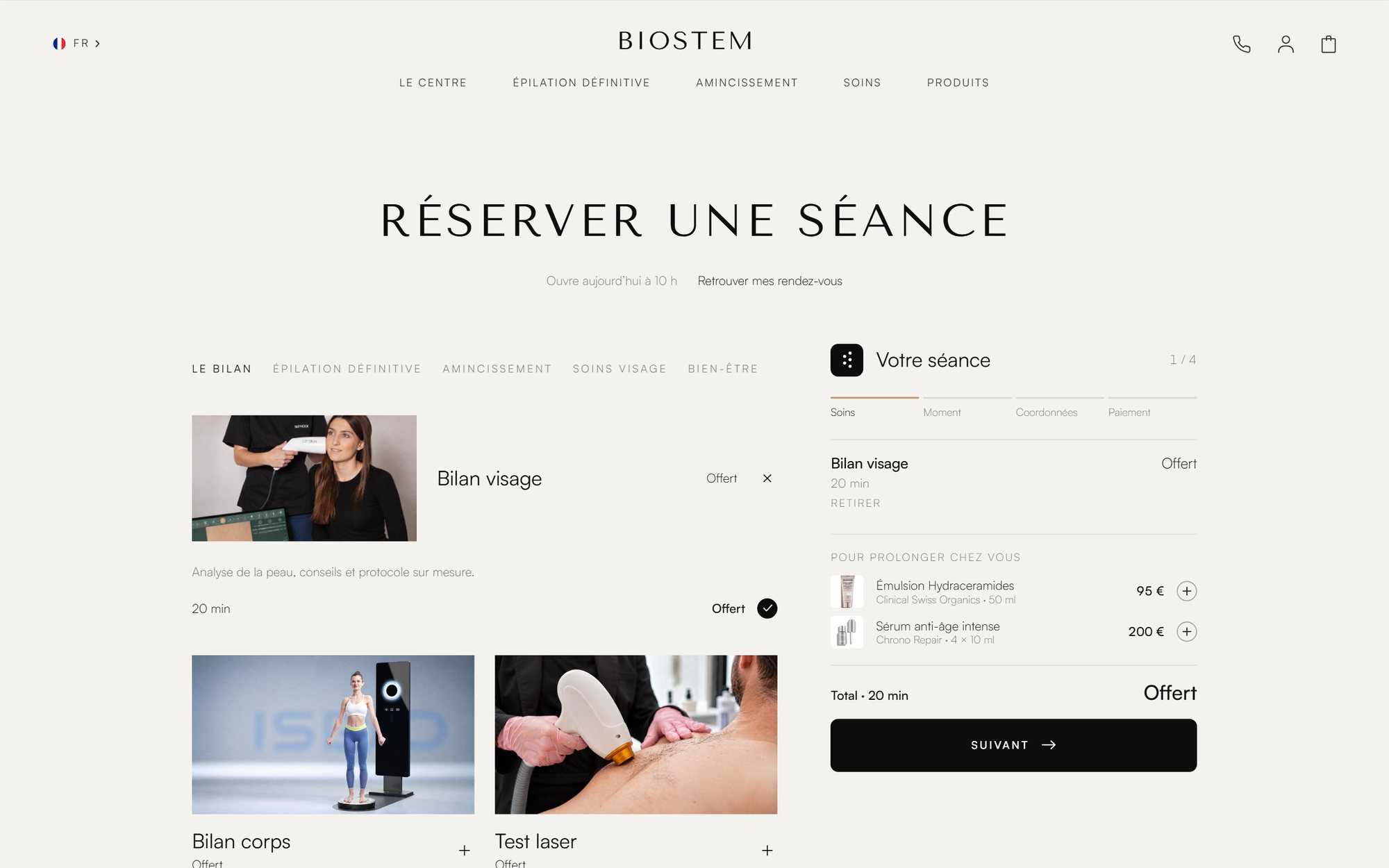 Webdesign mockup (Biostem): reserveringspagina van de website van Biostem