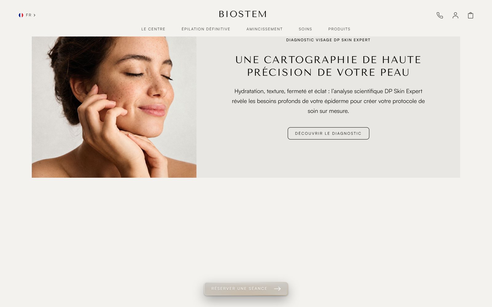 Huiddiagnosepagina van de website van Biostem, volledige pagina