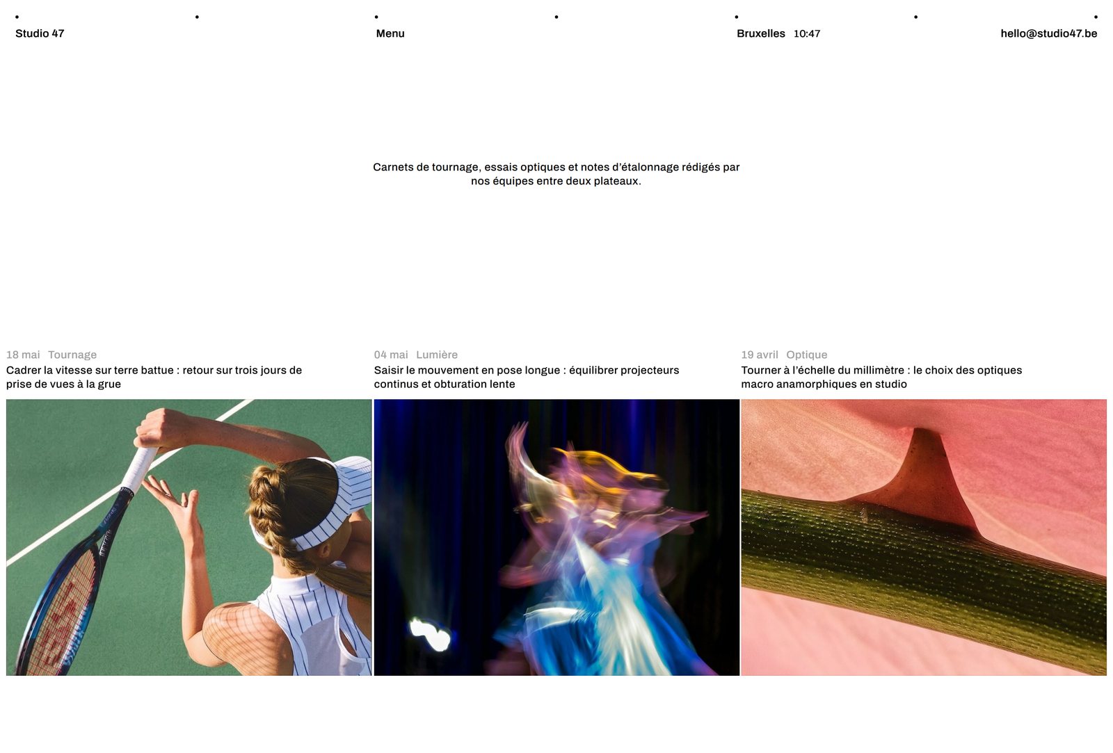 Journal page of the Studio 47 website: three production notebooks, full page