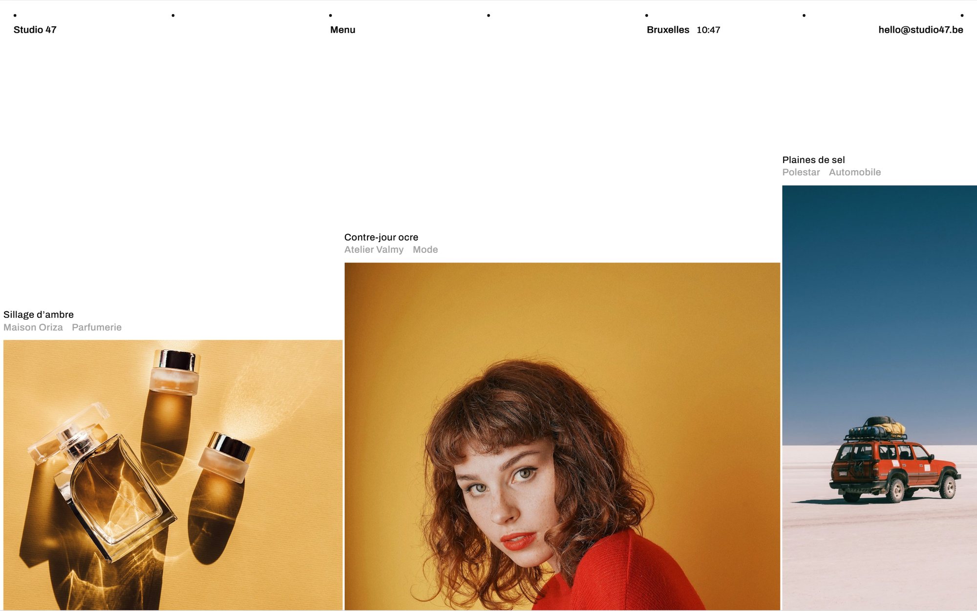 Web design mockup (Studio 47): Projects page of the Studio 47 website: three productions